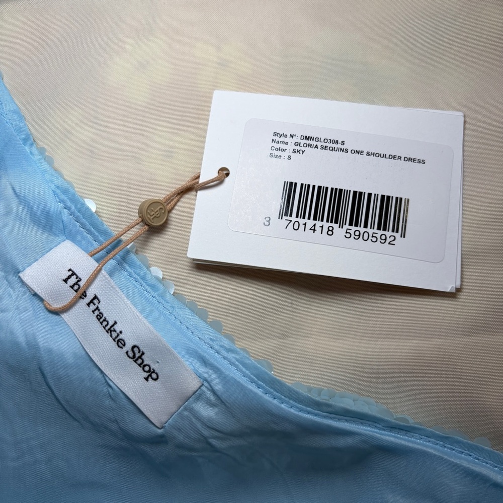 NEW! The Frankie Shop- Gloria Sequin One Shoulder Dress Size Small Sky Blue - Picture 5 of 10